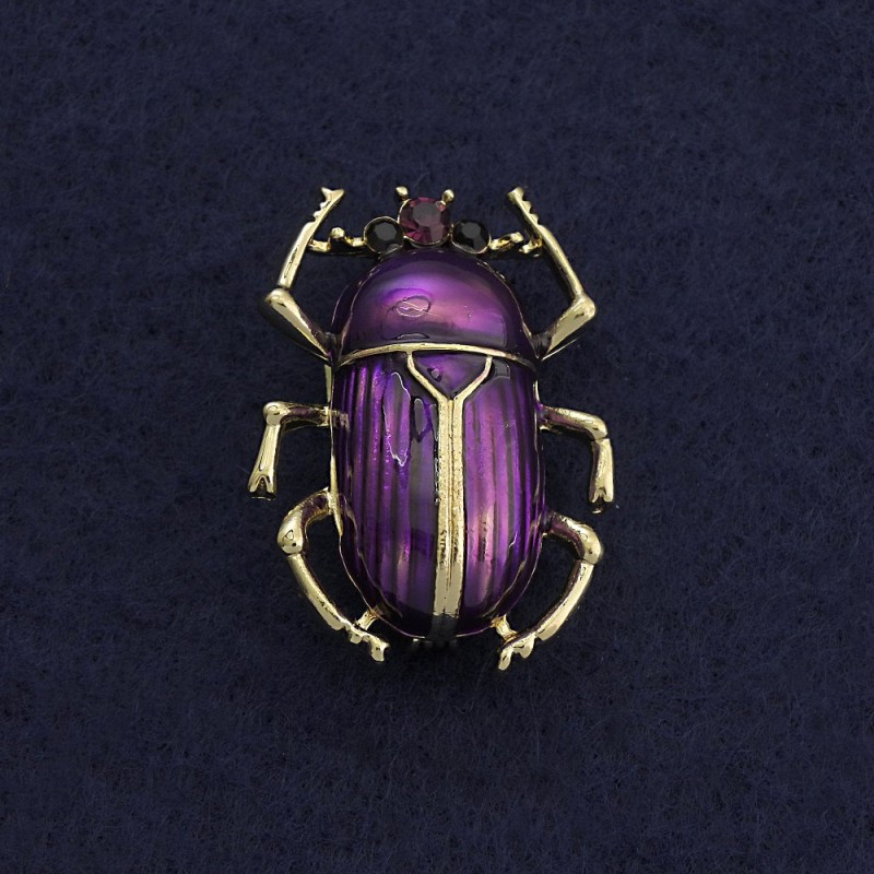 Brooch Beetle Scarab Purple Enamel Metallic Gold 24x33mm+
