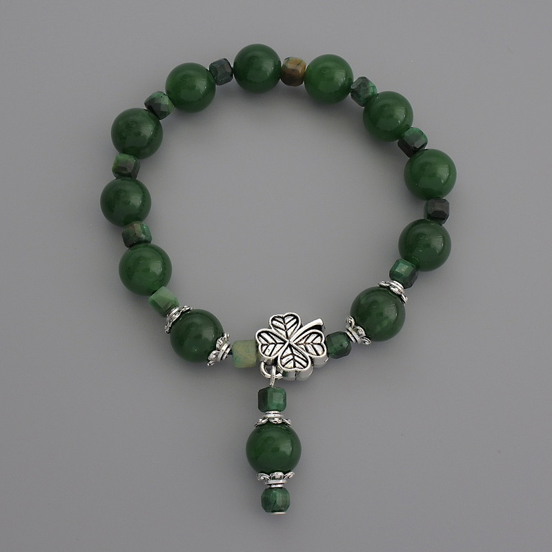 Bracelet Chrysoprase smooth bead, diameter 10mm± Cat's eye faceted cube 4mm±, length 18cm stretch