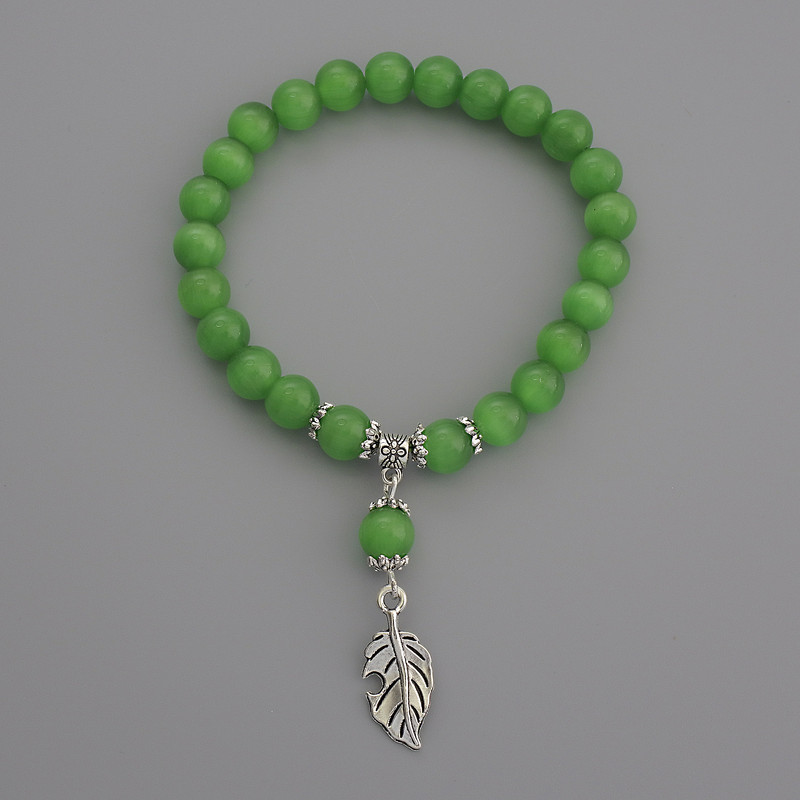 Bracelet Cat's Eye Green Smooth Bead, diameter 7mm±, length 18cm±, stretch