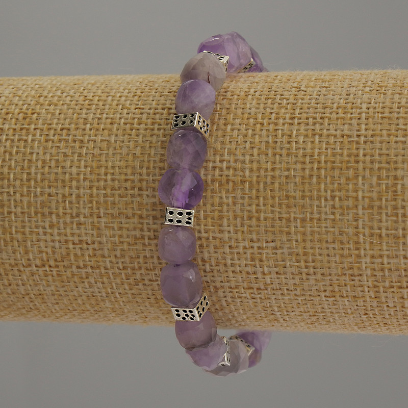 Amethyst Bracelet natural gemstone faceted cube, diameter 7.5x7.5mm±, length 18cm± stretch