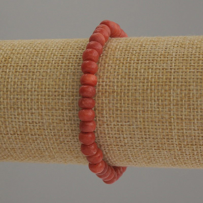 Bracelet Coral (single) Rondelle, diameter 6x4mm±, length 18cm stretch