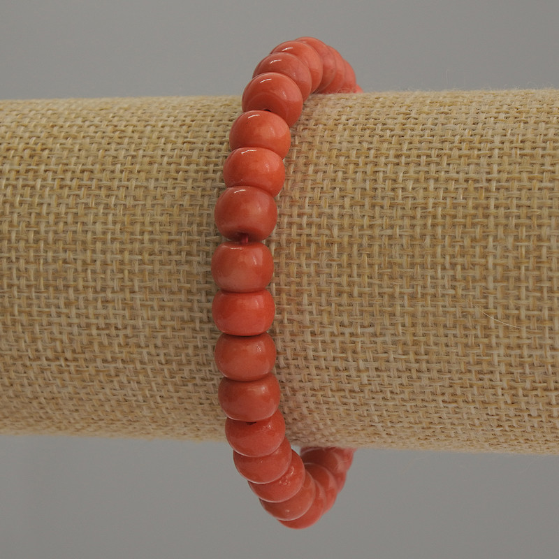 Bracelet Coral (unit) Rondelle, 8x6mm diameter, length 18cm stretch
