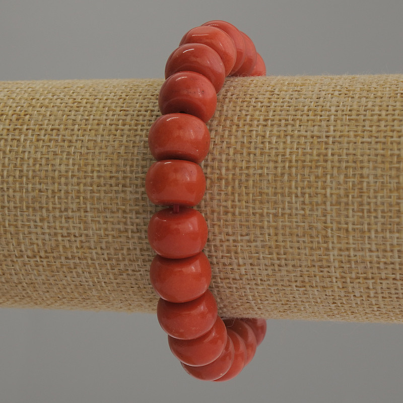 Bracelet Coral (unit) Rondelle, diameter 12×8mm, length 18cm stretch
