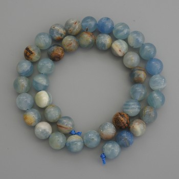 Blue Calcite Beads Smooth Round 10mm+ on Thread, 39cm+ Length