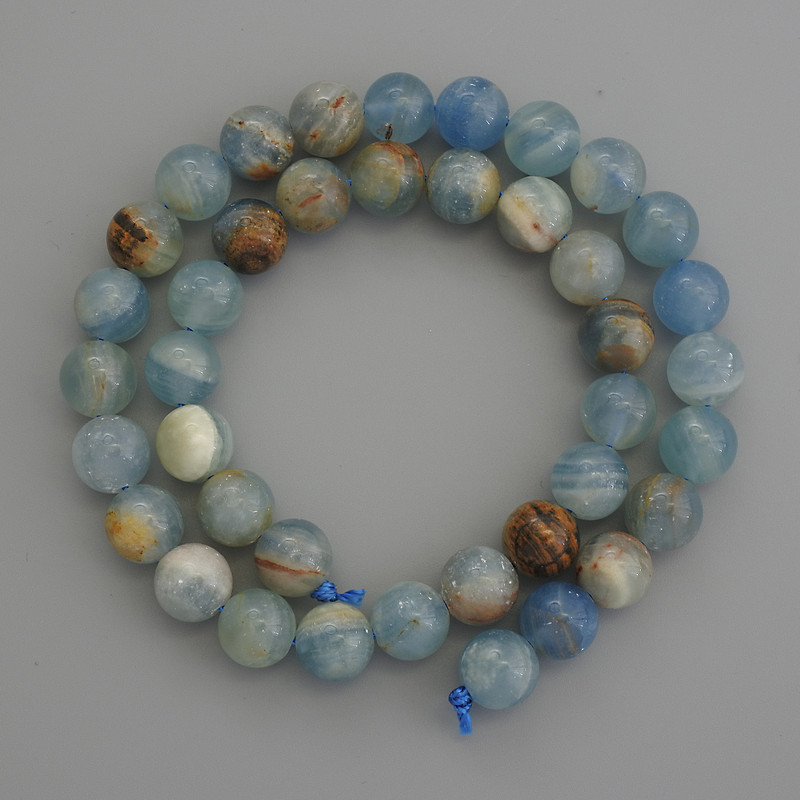 Blue Calcite Beads Smooth Round 10mm+ on Thread, 39cm+ Length