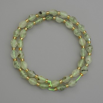 Prehnite Beads - Faceted Grain-shaped 8x6mm +- with 3mm+ beads, length 38cm+