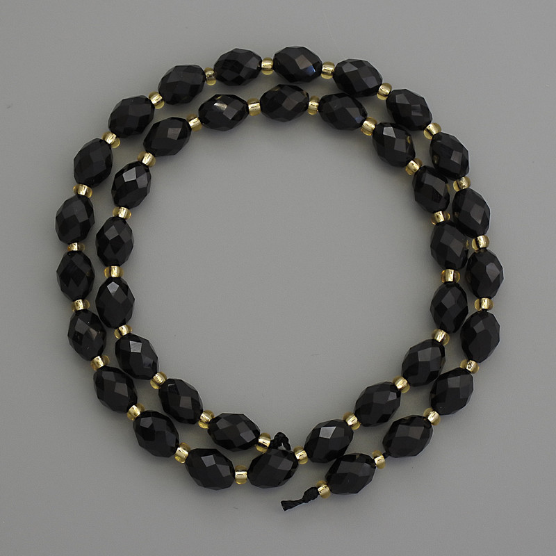 Natural Tourmaline Beads Faceted Grain, diameter 8×6 mm ± with seed beads 3 mm ±, length 39 cm ±