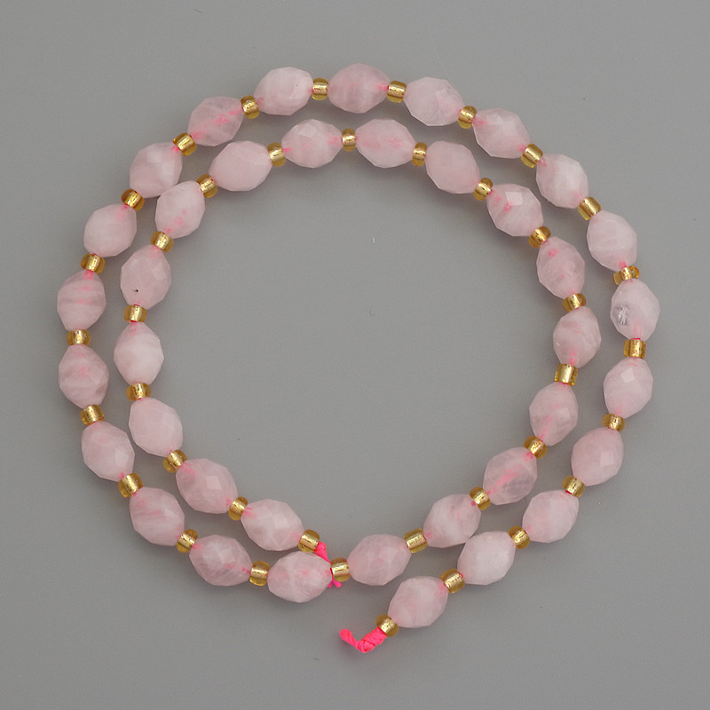 Natural Stone Beads Pink Quartz Faceted Seed Bead, 8x6mm±, with 3mm+" seed beads, length 38cm+