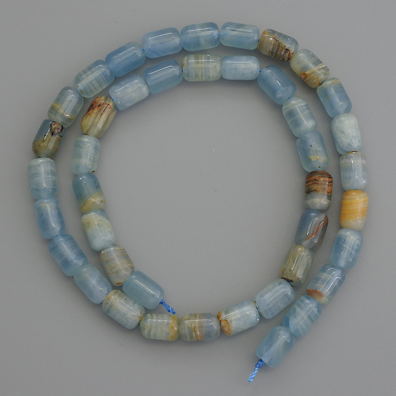 Blue Calcite Cylindrical Beads 9x6mm on Thread, ~39 cm length