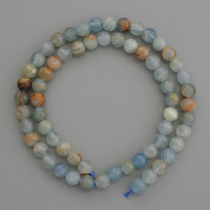 Blue Calcite Beads smooth ball 6.5mm+- on thread, length 39cm+