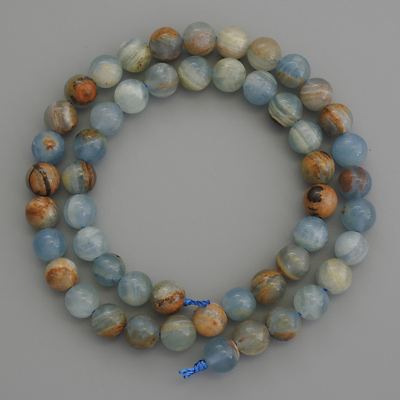 Blue Calcite Beads Smooth Round 8mm+ on Thread, 39cm+ Length
