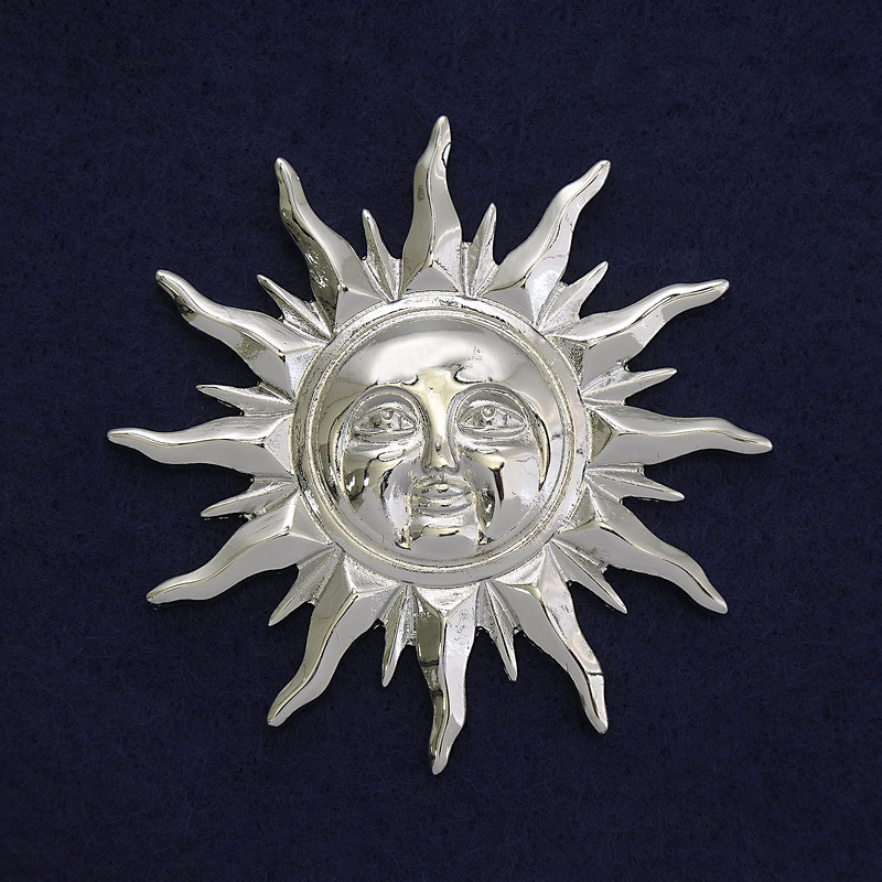 Brooch Sun Silver Metal 68mm+- on Magnet