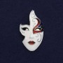 Brooch Mask White Black Red Enamel Silver-Colored Metal 40x23mm+- on Magnet