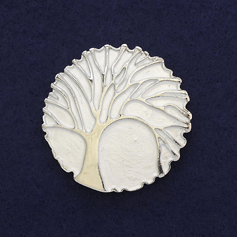 Brooch Tree color Matte Silver Silvery Metal, diameter 40mm± on magnet