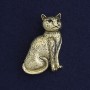 Brooch Pendant Cat with Black Rhinestones, Dark Gold Tone, Gold Metal 45x25mm+