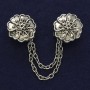 Brooch clip for cardigans, silver-toned metal, decorative part diameter 21 mm±, chain length 9 cm+