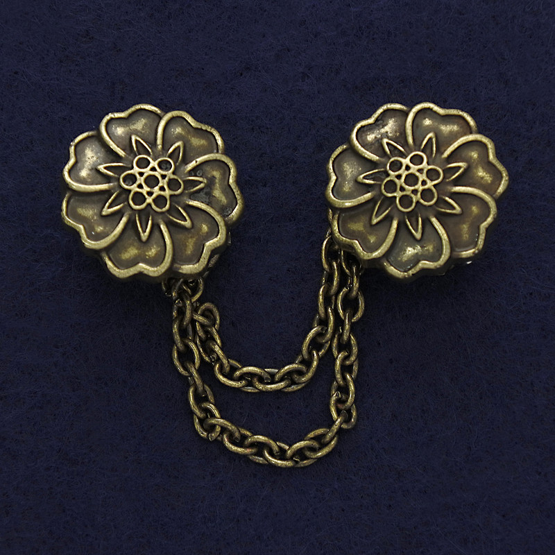 Brooch for Cardigans Bronze Color, 21mm diameter ±, chain, length 9cm+