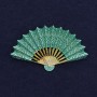 Brooch 'Fan' green enamel with golden metal 54x33mm+