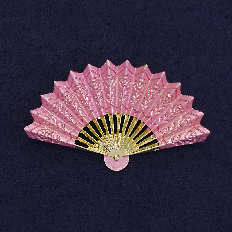 Brooch "Fan" Pink Enamel on Gold-Toned Metal 54x33mm+
