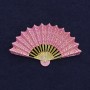 Brooch "Fan" Pink Enamel on Gold-Toned Metal 54x33mm+