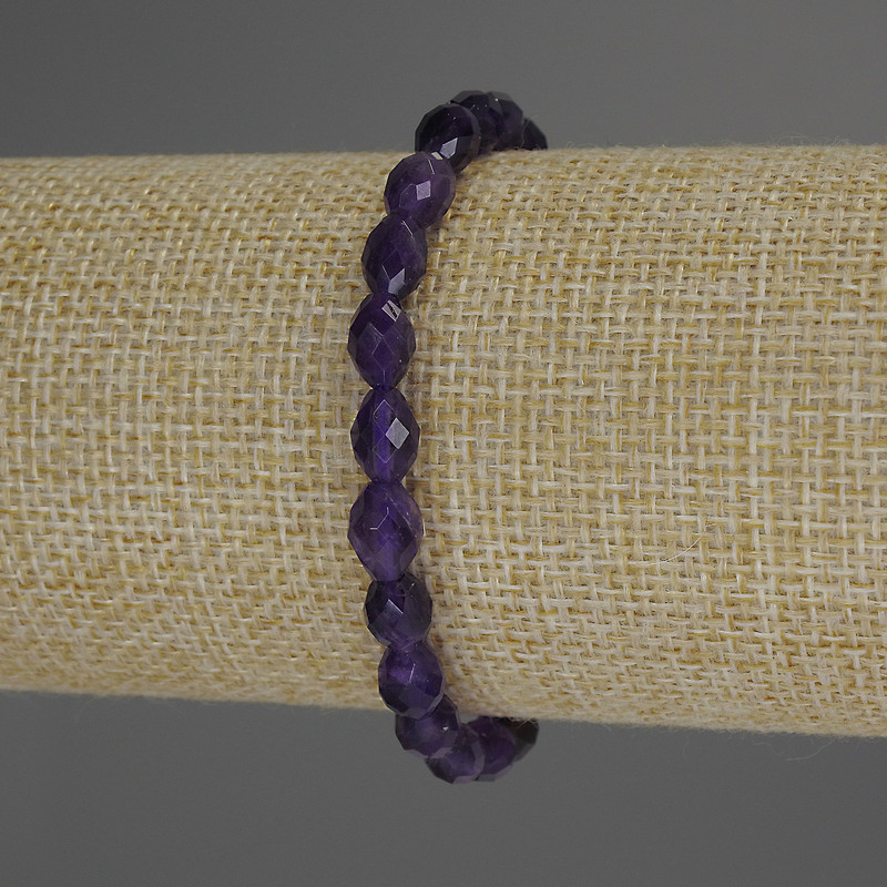 Amethyst Bead Bracelet, faceted seed, diameter 8x5mm, stretchy length 18 cm