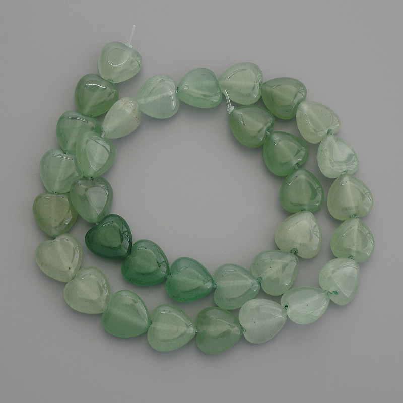 Natural Jade Stone Beads Heart, 12x12mm diameter, 38cm length on fishing line