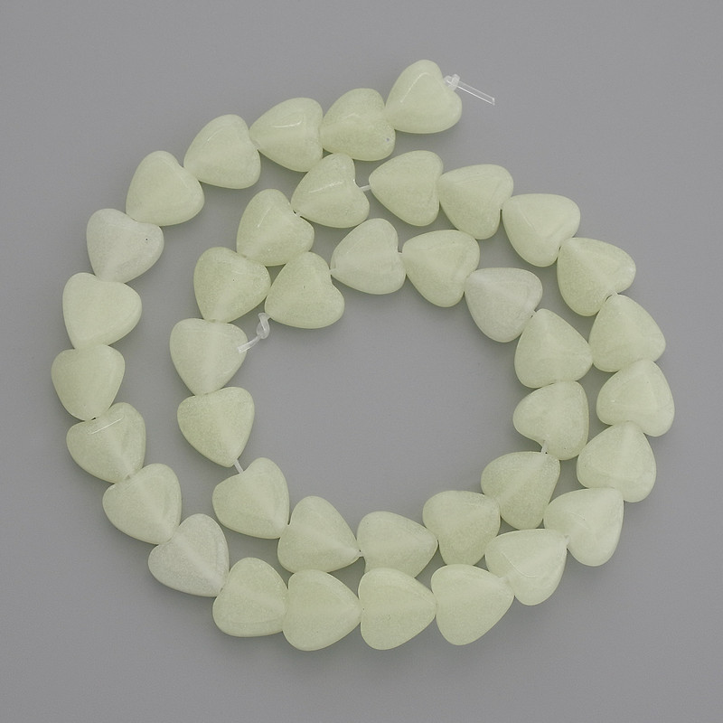 Onyx Beads in Heart Shape, Green Glow, 10x10mm, on Thread, 36cm+