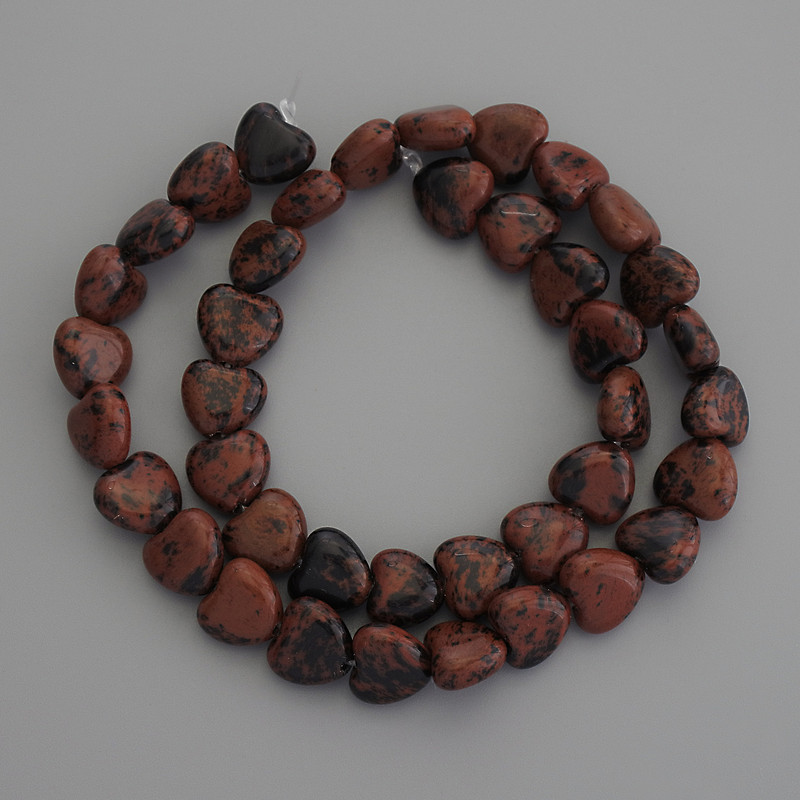 Obsidian Beads Heart, 10x10 mm, ± on thread, length about 35 cm