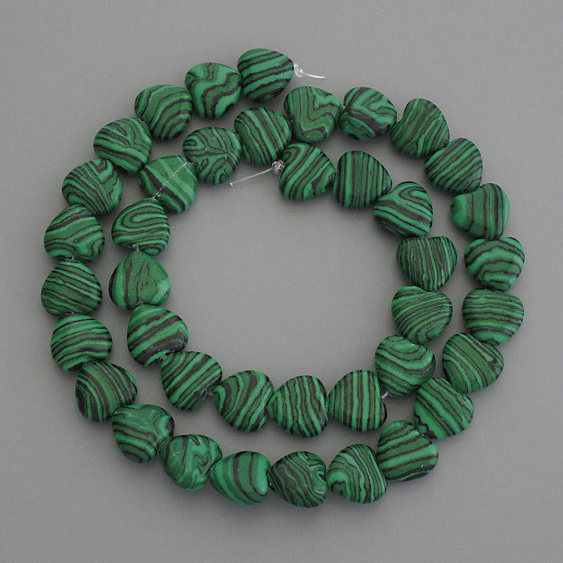 Malachite Heart Beads, 10x10mm diameter ± on thread, length 37cm+