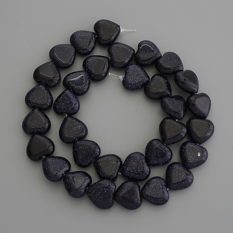 Synthetic Aventurine Blue Sand Heart Beads 12mm x 12mm, on a thread, 36cm long