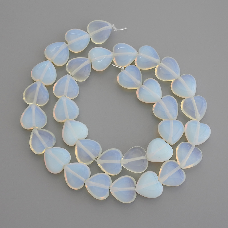 Moonstone Heart Beads, 12x12mm diameter, on thread, 37cm+ length
