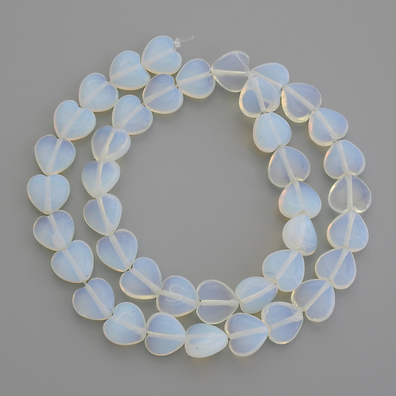 Moonstone Heart Beads, 10x10mm diameter on fishing line, length 37cm+