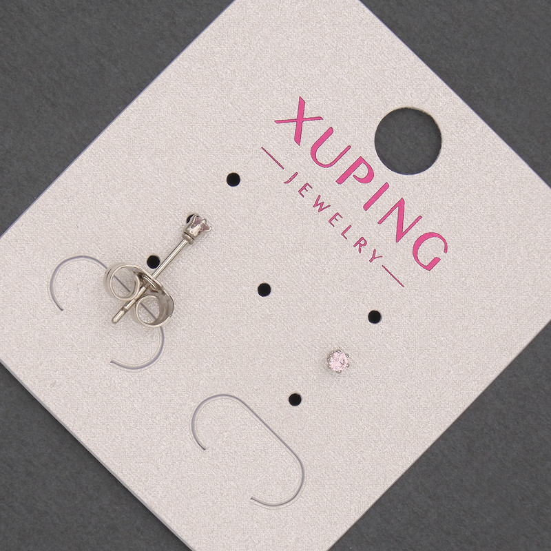 Xuping Stud Earrings with Pink Crystal, 2 mm ± diameter, Rhodium-plated