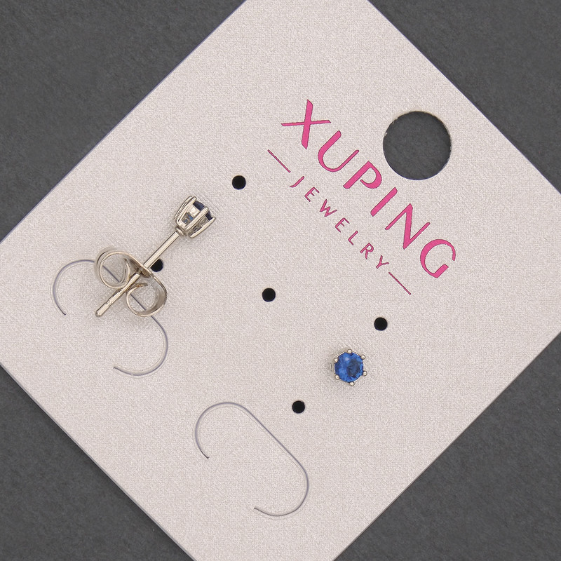Stud earrings with blue crystal Xuping, diameter 3mm±, rhodium-plated