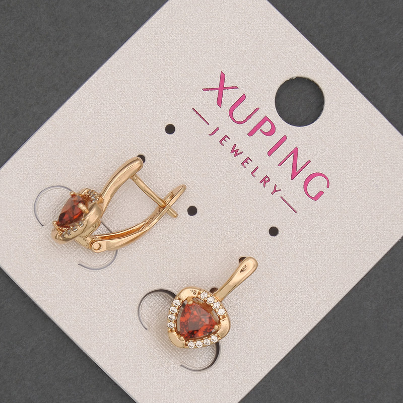Xuping Earrings with White Rhinestones and Red Stones, 9mm diameter ±, 16mm length ± 18K Gold Plating