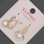 Xuping Earrings with Mallorca Pearl and White Crystals, diameter 8mm±, length 20mm±, 18K Gold Plating
