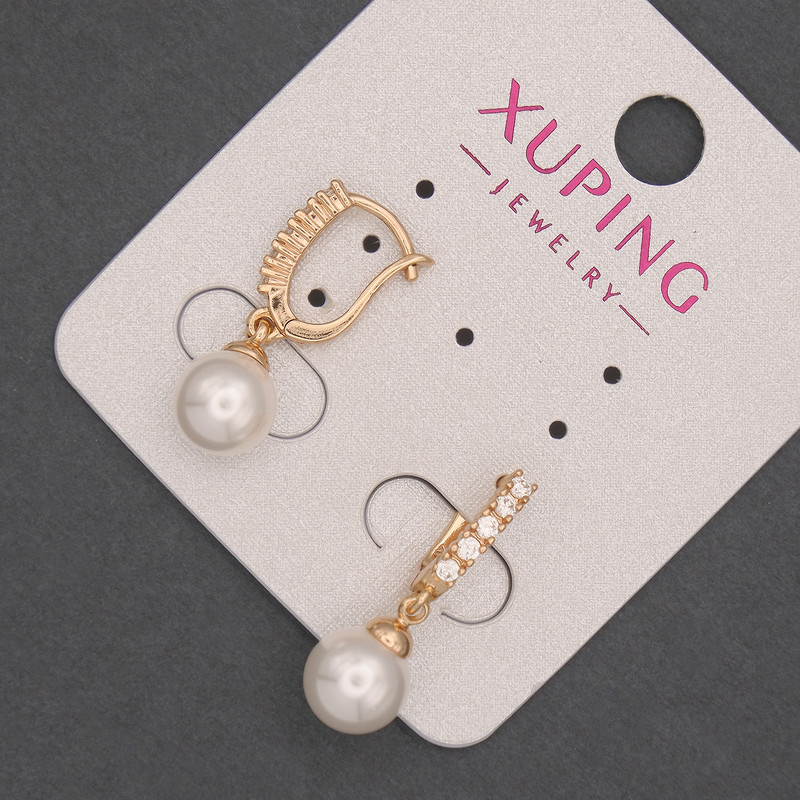 Xuping Earrings with Mallorca Pearl and white crystals, 8mm diameter ±, length 23mm ± 18K Gold Plating