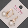 Xuping Earrings with Mallorca Pearl and White Crystals, 10mm ± Bead Diameter, 24mm ± Length, 18K Gold Plating