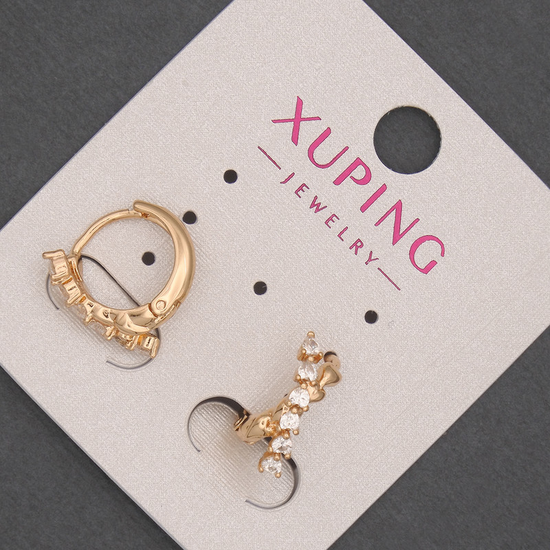Xuping Earrings Hoop Earrings with White Crystals, 18K Gold Plating, 5mm thick ±, 12mm diameter ±