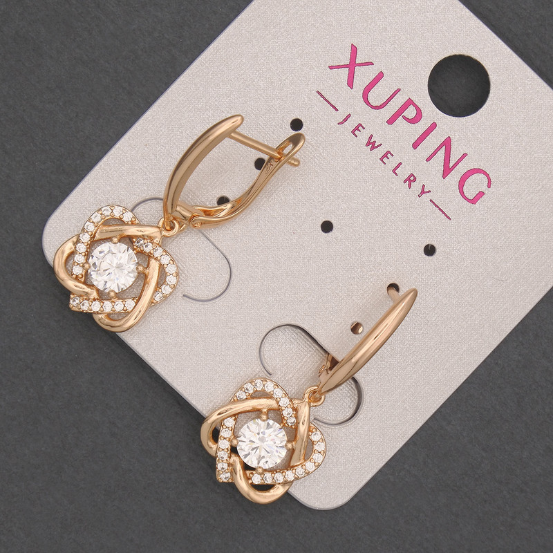 Xuping Earrings with White Rhinestones and White Crystal, 12mm diameter ±, total length 30mm ±, 18K Gold Plating