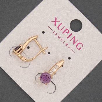 Xuping Earrings with White Rhinestones and Purple Crystal, 6mm diameter ±, length 17mm ±, 18K Gold Plating