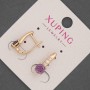 Xuping Earrings with White Rhinestones and Purple Crystal, 6mm diameter ±, length 17mm ±, 18K Gold Plating