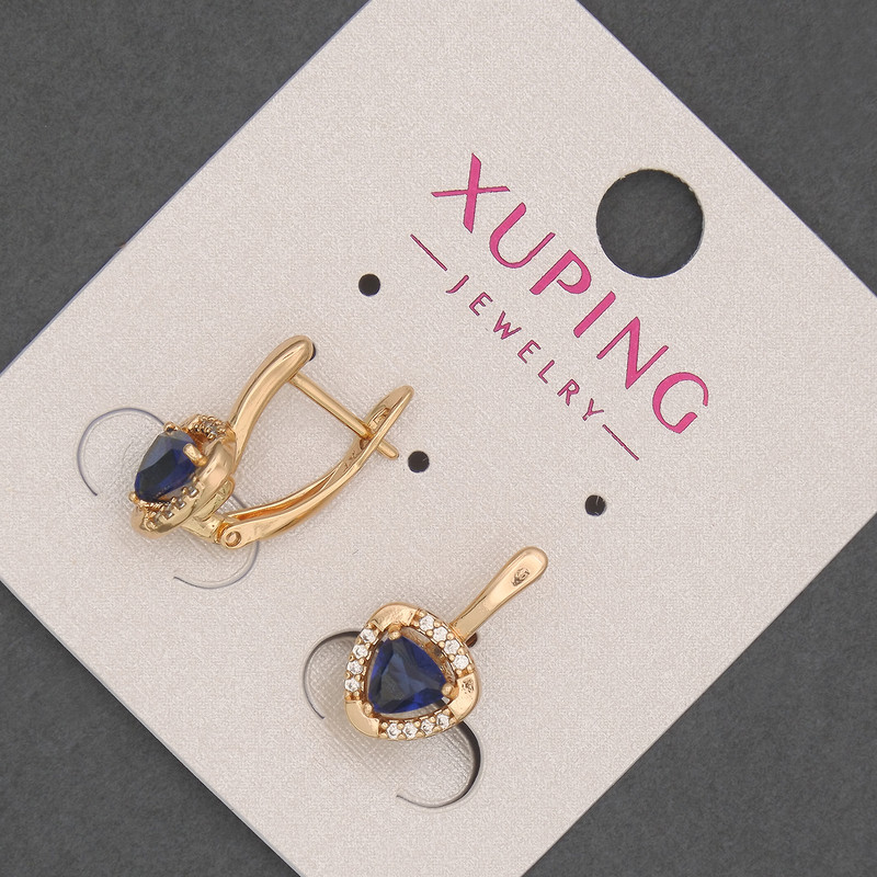 Xuping Earrings with White Rhinestones and Blue Crystal, 9mm Diameter ±, 16mm Length ±, 18K Gold Plating