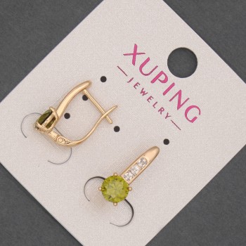 Xuping Earrings with White Rhinestones and Olive Crystal, 6mm +-, length 17mm +-, 18K Gold Plating