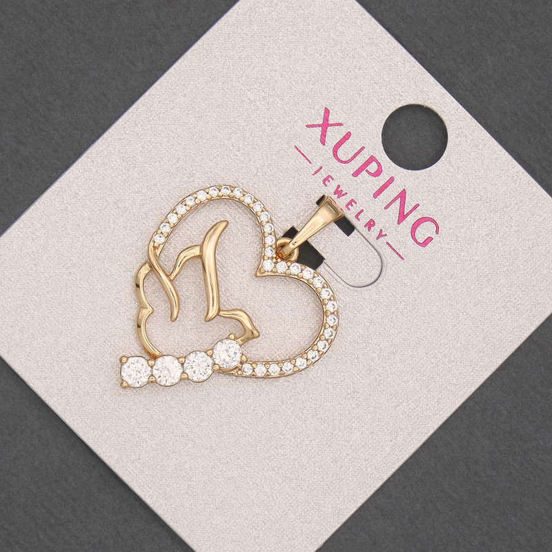 Xuping Pendant Bird in the Heart with White Crystals, 22mm Diameter + -, 30mm Length +-, 18K Gold Plated
