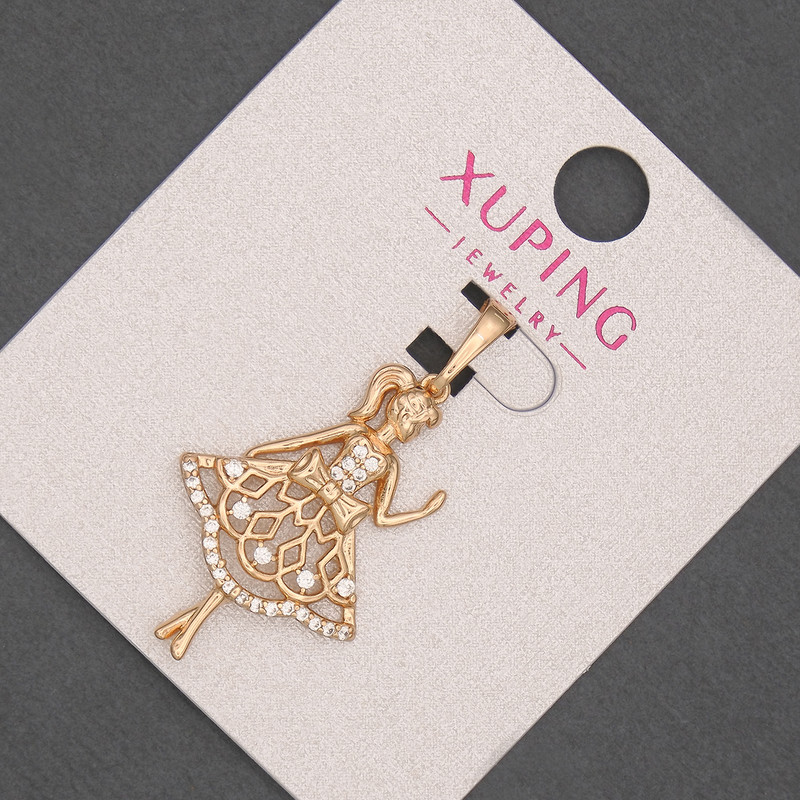 Xuping Pendant 'Girl' with White Crystals, 18mm Ø + -, length 34mm +-, 18K Gold plated