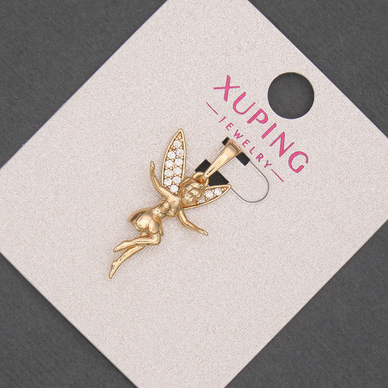 Xuping Fairy Pendant with White Crystals, 15mm Ø +-, 18K Gold Plated, chain length ~27mm