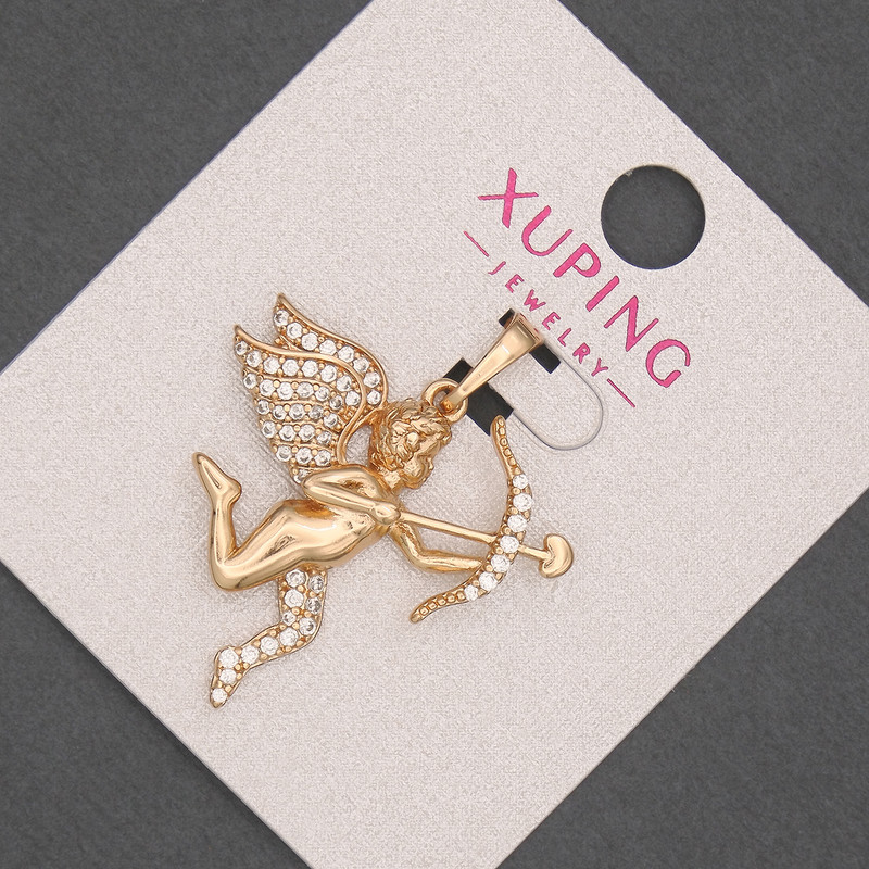 Xuping Cupid Pendant with White Crystals, 27mm diameter +, length 33mm +, 18K Gold Plating