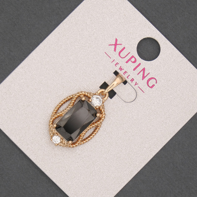 Xuping Pendant with Black Crystal and White Crystals, 14mm diameter + -, 18K Gold Plating, 28mm length + -
