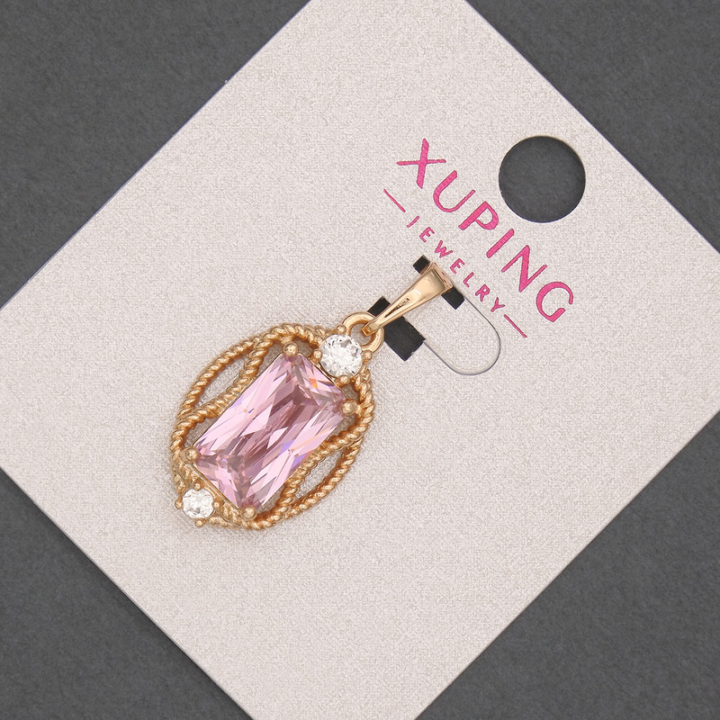 Xuping Pendant with Pink Crystal, 14mm diameter ±, 28mm long ±, 18K Gold Plating